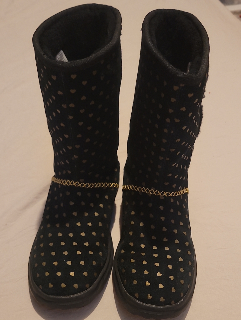 UGG Black Mid-Calf Boots with Gold Heart Studs and Gold Trim